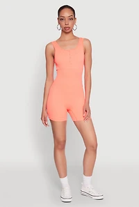 Womens Seamless Snap Button Front Biker Romper, Orange, Size L-XL