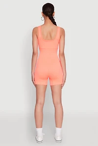 Womens Seamless Snap Button Front Biker Romper, Orange, Size L-XL