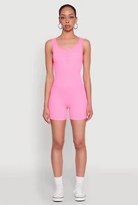 Womens Seamless Snap Button Front Biker Romper, Pink, Size L-XL