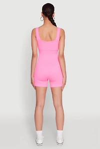Womens Seamless Snap Button Front Biker Romper, Pink, Size L-XL