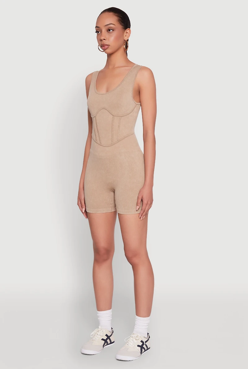 Mineral Wash Corset Detail Biker Romper