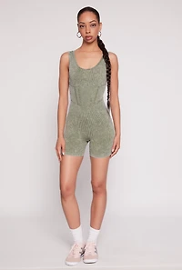 Womens Mineral Wash Corset Detail Biker Romper, Green, Size S-M