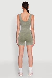 Womens Mineral Wash Corset Detail Biker Romper, Green, Size S-M