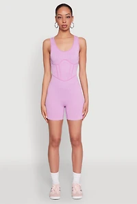 Womens Mineral Wash Corset Detail Biker Romper, Purple, Size L-XL