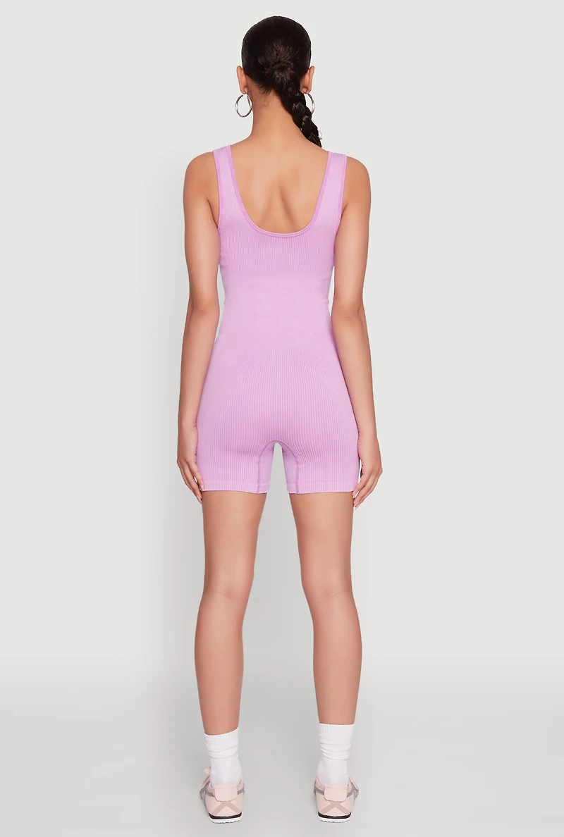 Womens Mineral Wash Corset Detail Biker Romper, Purple, Size L-XL