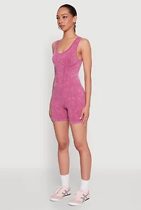 Womens Mineral Wash Corset Detail Biker Romper, Burgundy, Size S-M