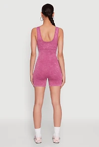 Womens Mineral Wash Corset Detail Biker Romper, Burgundy, Size S-M
