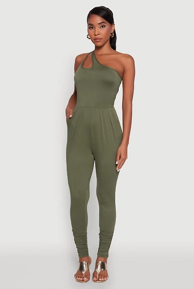 Womens Stylish Cut Out One Shoulder Jumpsuit, L