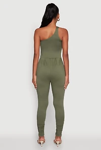 Womens Stylish Cut Out One Shoulder Jumpsuit, Green, Size L