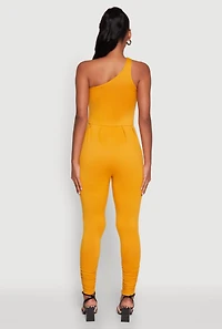 Womens Stylish Cut Out One Shoulder Jumpsuit, Yellow, Size L