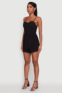 Womens Chic Sleeveless Padded Cup Romper with Pockets and Smocked Details, L