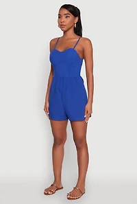 Chic Sleeveless Padded Cup Romper with Pockets and Smocked Details