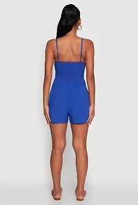 Chic Sleeveless Padded Cup Romper with Pockets and Smocked Details