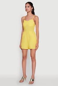 Chic Sleeveless Padded Cup Romper with Pockets and Smocked Details