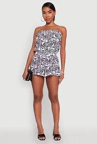 Womens Trendy Patterned Smocked Tube Romper, Multi, Size M