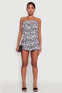 Womens Trendy Patterned Smocked Tube Romper, Multi, Size M
