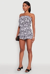 Womens Trendy Patterned Smocked Tube Romper, Multi, Size M