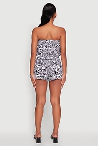Womens Trendy Patterned Smocked Tube Romper, Multi, Size M