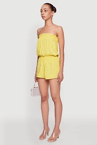 Womens Trendy Ditsy Floral Ruffle Tube Romper, Yellow, Size L