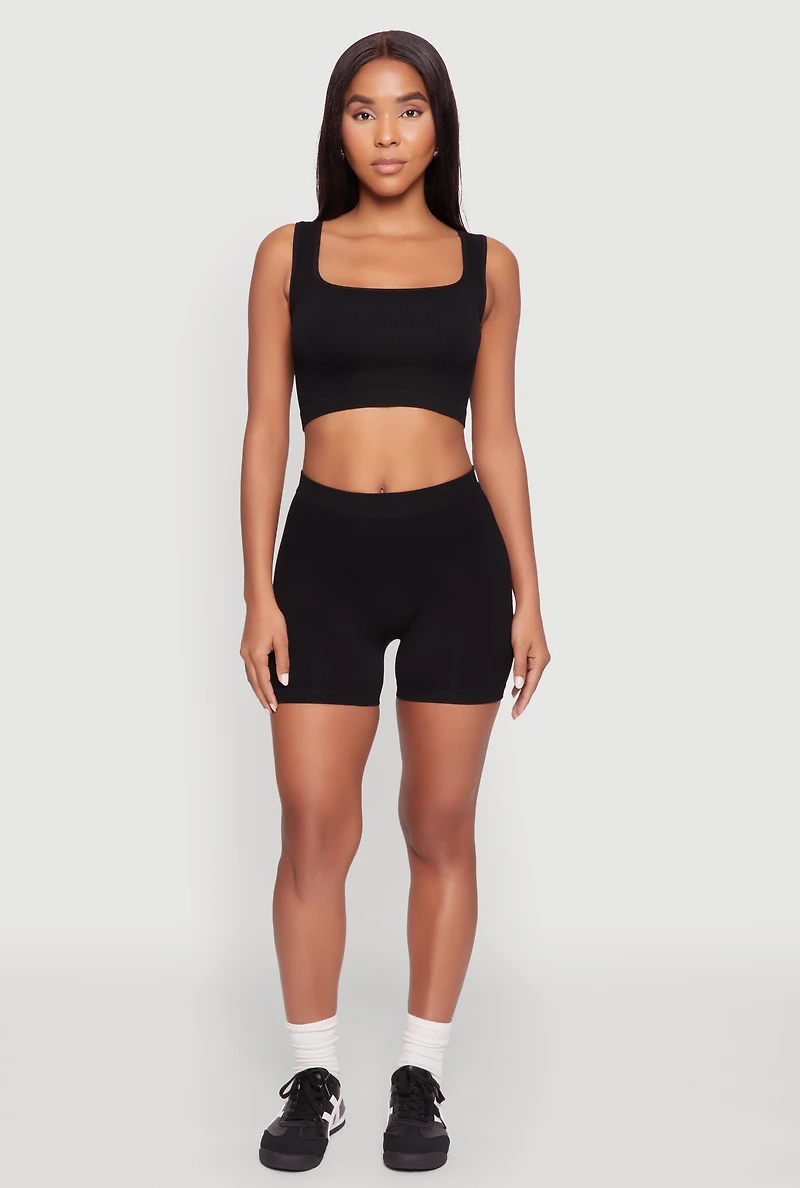 Womens Seamless Cropped Tank Top and Bike Shorts,