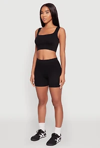 Womens Seamless Cropped Tank Top and Bike Shorts, Black,