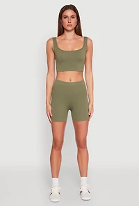 Womens Seamless Cropped Tank Top and Bike Shorts, Green, Size XL