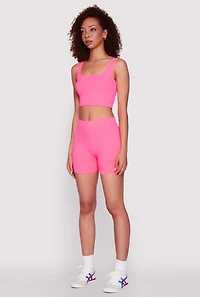 Womens Seamless Cropped Tank Top and Bike Shorts, Pink,