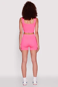 Womens Seamless Cropped Tank Top and Bike Shorts, Pink,