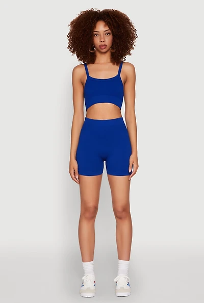 Womens Seamless Cropped Cami and Bike Shorts Set,