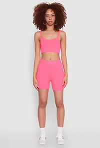 Womens Seamless Cropped Cami and Bike Shorts Set, Pink,