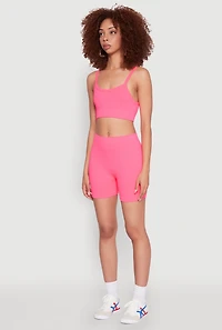 Womens Seamless Cropped Cami and Bike Shorts Set, Pink,