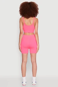 Womens Seamless Cropped Cami and Bike Shorts Set, Pink,