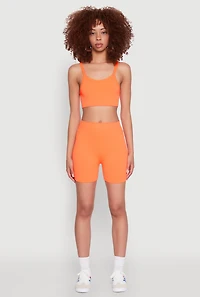 Womens Seamless Cropped Cami and Bike Shorts Set, Orange, Size L