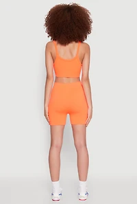 Womens Seamless Cropped Cami and Bike Shorts Set, Orange, Size L