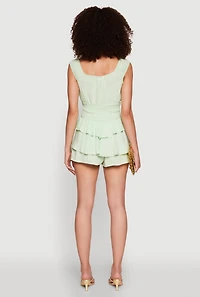 Womens Smocked Waist Tiered Romper, Green, Size M