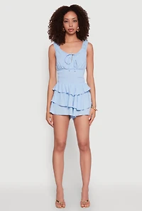 Womens Smocked Waist Tiered Romper, Blue, Size M