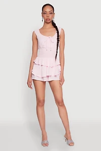 Womens Smocked Waist Tiered Romper, Pink,