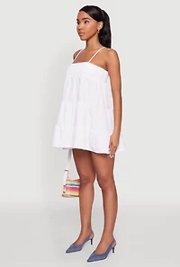 Womens Trendy Crepe Knit Spaghetti Strap Tiered Dress, White, Size M