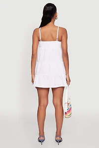 Womens Trendy Crepe Knit Spaghetti Strap Tiered Dress, White, Size S