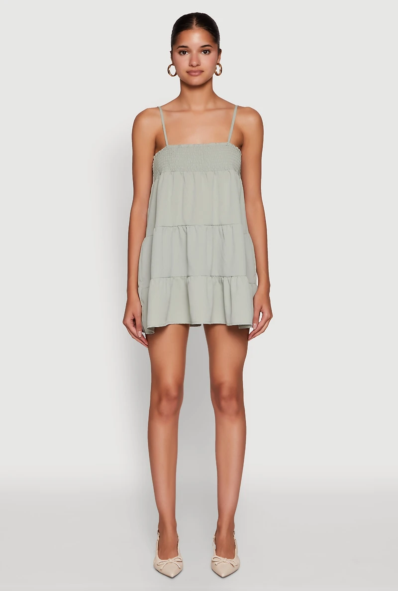 Trendy Crepe Knit Spaghetti Strap Tiered Dress