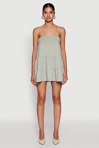 Trendy Crepe Knit Spaghetti Strap Tiered Dress