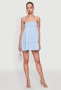 Womens Trendy Crepe Knit Spaghetti Strap Tiered Dress,