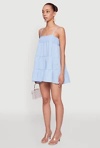 Womens Trendy Crepe Knit Spaghetti Strap Tiered Dress,