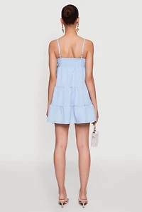 Womens Trendy Crepe Knit Spaghetti Strap Tiered Dress, Blue, Size M