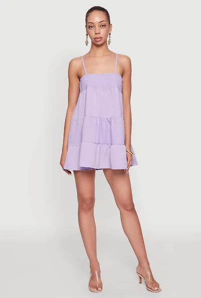 Womens Trendy Crepe Knit Spaghetti Strap Tiered Dress,