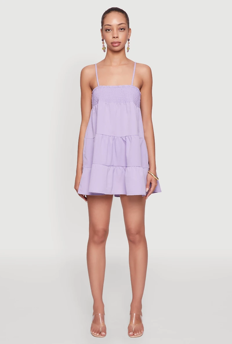 Womens Trendy Crepe Knit Spaghetti Strap Tiered Dress, Purple, Size L