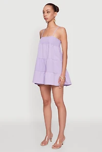 Womens Trendy Crepe Knit Spaghetti Strap Tiered Dress, Purple, Size L