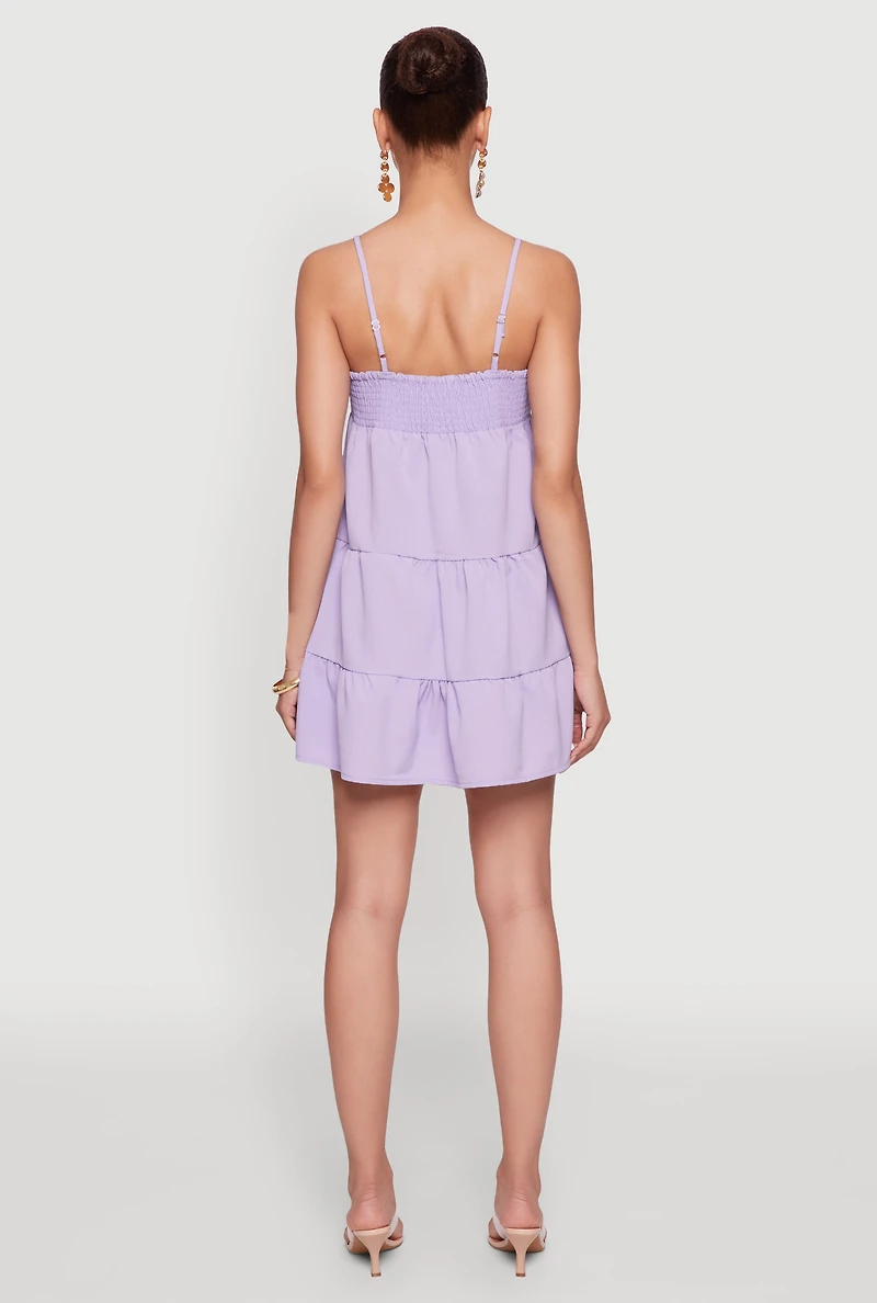 Womens Trendy Crepe Knit Spaghetti Strap Tiered Dress, Purple, Size L