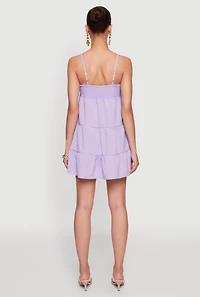 Womens Trendy Crepe Knit Spaghetti Strap Tiered Dress, Purple, Size L