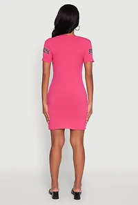 Womens Brooklyn New York Graphic Short Sleeve T Shirt Dress, Pink, Size M